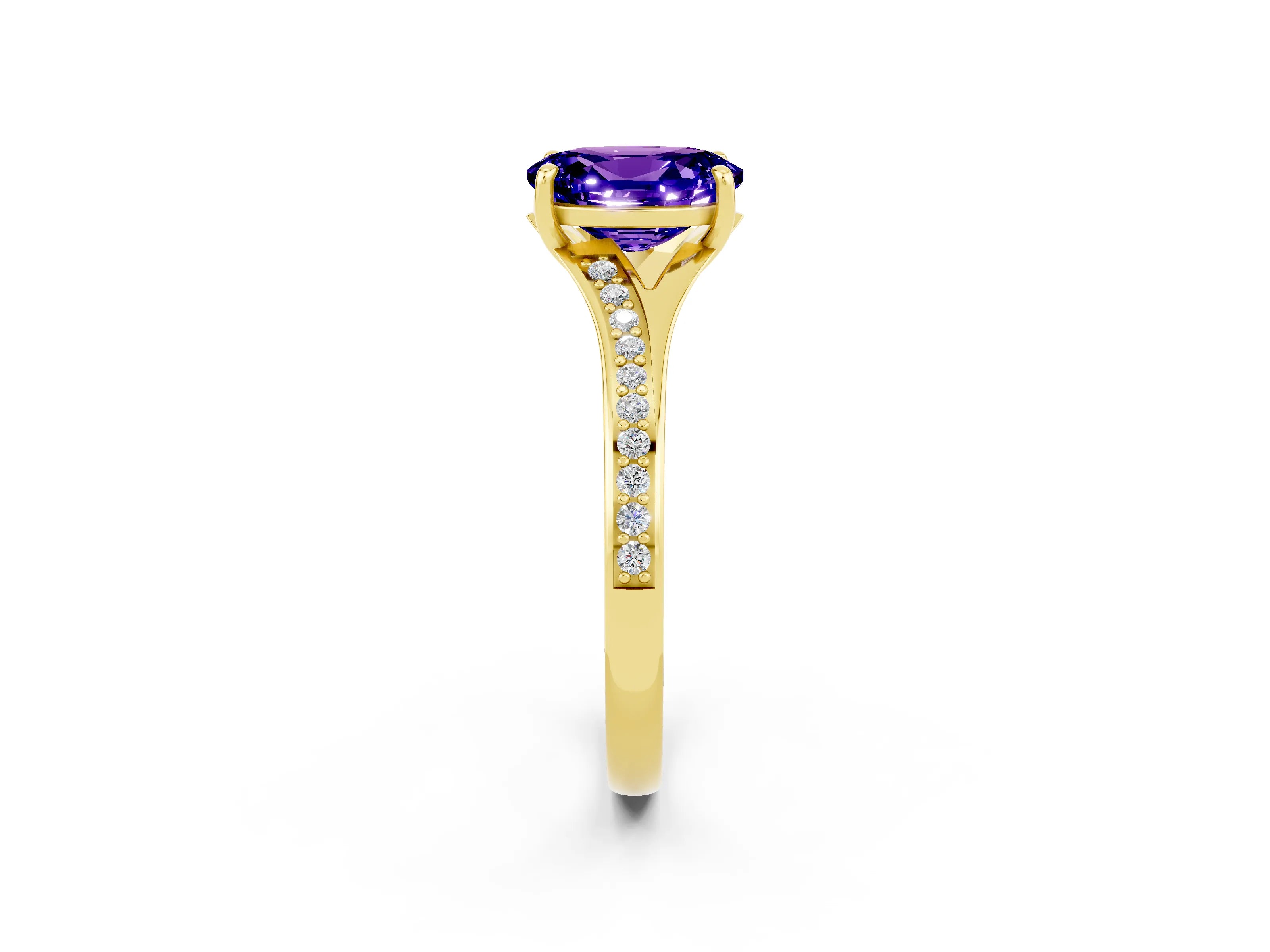 Yellow gold Oval Cut Tanzanite Solitaire Ring with Pavé Band and Prong Setting_14
