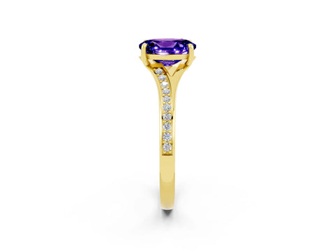 Yellow gold Oval Cut Tanzanite Solitaire Ring with Pavé Band and Prong Setting_14