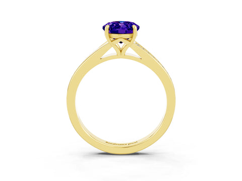 Yellow gold Oval Cut Tanzanite Solitaire Ring with Pavé Band and Prong Setting_15