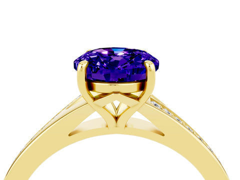 Yellow gold Oval Cut Tanzanite Solitaire Ring with Pavé Band and Prong Setting_16