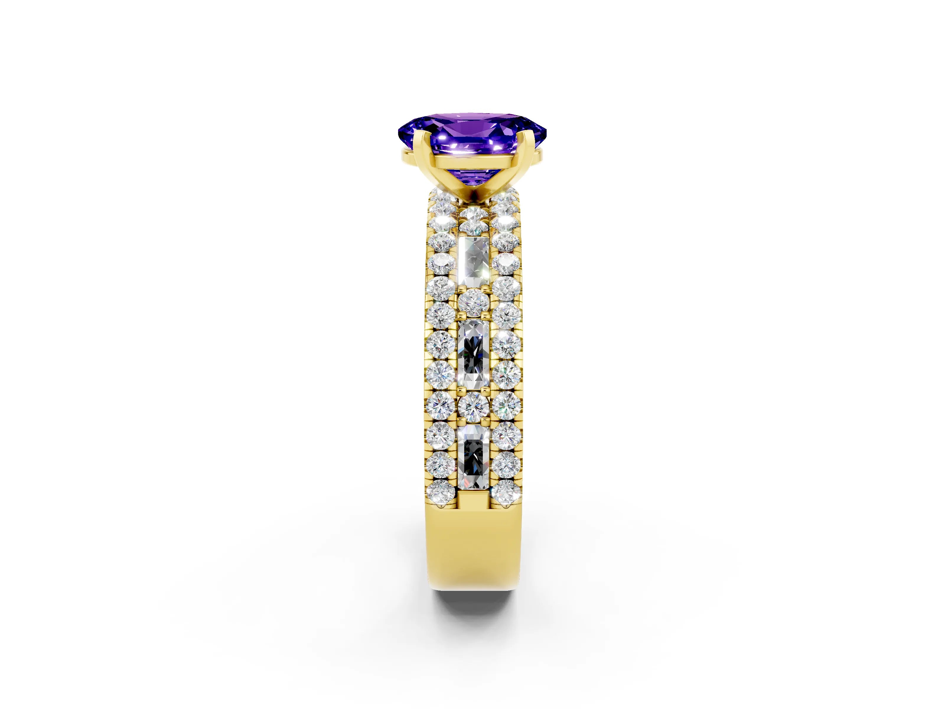 Yellow gold Oval Cut Tanzanite Solitaire Ring with Pavé and Channel Set Band_2