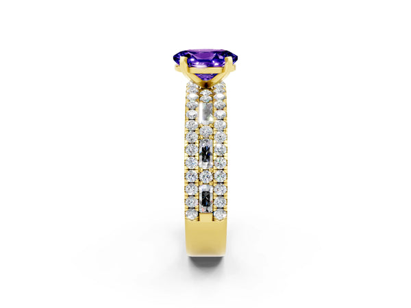 Yellow gold Oval Cut Tanzanite Solitaire Ring with Pavé and Channel Set Band