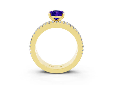 Yellow gold Oval Cut Tanzanite Solitaire Ring with Pavé and Channel Set Band_3