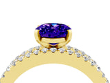 Yellow gold Oval Cut Tanzanite Solitaire Ring with Pavé and Channel Set Band_4