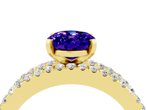 Yellow gold Oval Cut Tanzanite Solitaire Ring with Pavé and Channel Set Band_4
