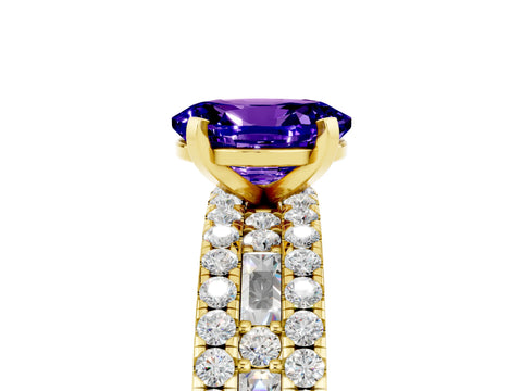 Yellow gold Oval Cut Tanzanite Solitaire Ring with Pavé and Channel Set Band_5