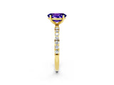 Yellow gold Oval Cut Tanzanite Solitaire Ring with Pave Band and Four Prong Setting_26
