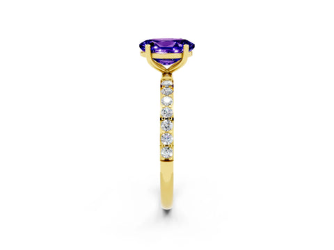 Yellow gold Oval Cut Tanzanite Solitaire Ring with Pave Band and Four Prong Setting_26
