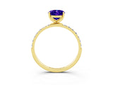 Yellow gold Oval Cut Tanzanite Solitaire Ring with Pave Band and Four Prong Setting_27