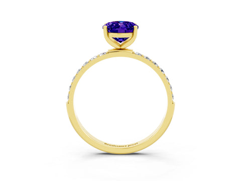 Yellow gold Oval Cut Tanzanite Solitaire Ring with Pave Band and Four Prong Setting_27