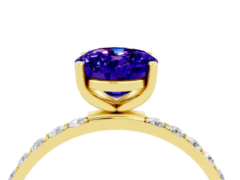 Yellow gold Oval Cut Tanzanite Solitaire Ring with Pave Band and Four Prong Setting_28