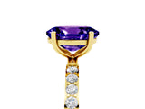 Yellow gold Oval Cut Tanzanite Solitaire Ring with Pave Band and Four Prong Setting_29