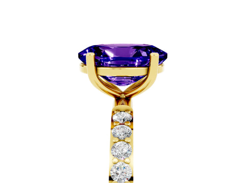Yellow gold Oval Cut Tanzanite Solitaire Ring with Pave Band and Four Prong Setting_29