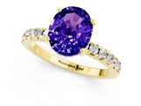 Yellow gold Oval Cut Tanzanite Solitaire Ring with Round  Pavé Band and Four-Prong Setting_37