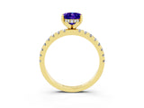 Yellow gold Oval Cut Tanzanite Solitaire Ring with Round  Pavé Band and Four-Prong Setting_39