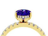 Yellow gold Oval Cut Tanzanite Solitaire Ring with Round  Pavé Band and Four-Prong Setting_40
