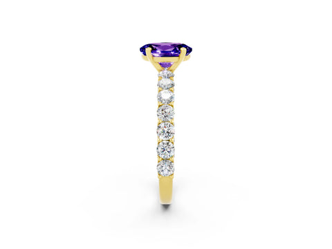 Yellow gold Oval Cut Tanzanite Solitaire Ring with Shared Prong Pavé Band and Four-Prong Setting_2