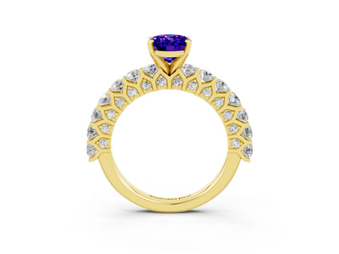 Yellow gold Oval Cut Tanzanite Solitaire Ring with Shared Prong Pavé Band and Four-Prong Setting_3