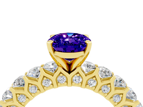 Yellow gold Oval Cut Tanzanite Solitaire Ring with Shared Prong Pavé Band and Four-Prong Setting_4