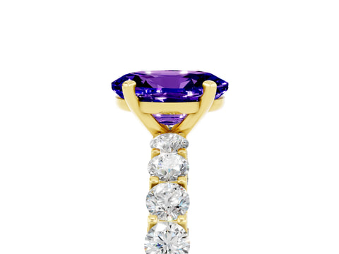 Yellow gold Oval Cut Tanzanite Solitaire Ring with Shared Prong Pavé Band and Four-Prong Setting_5