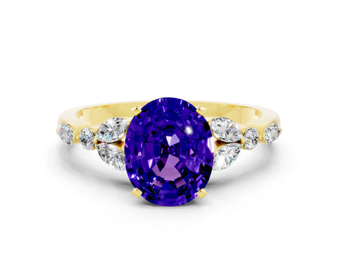 Yellow gold Oval Cut Tanzanite Solitaire Ring with Side Stones and Four-Prong Setting_12