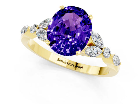 Yellow gold Oval Cut Tanzanite Solitaire Ring with Side Stones and Four-Prong Setting_13