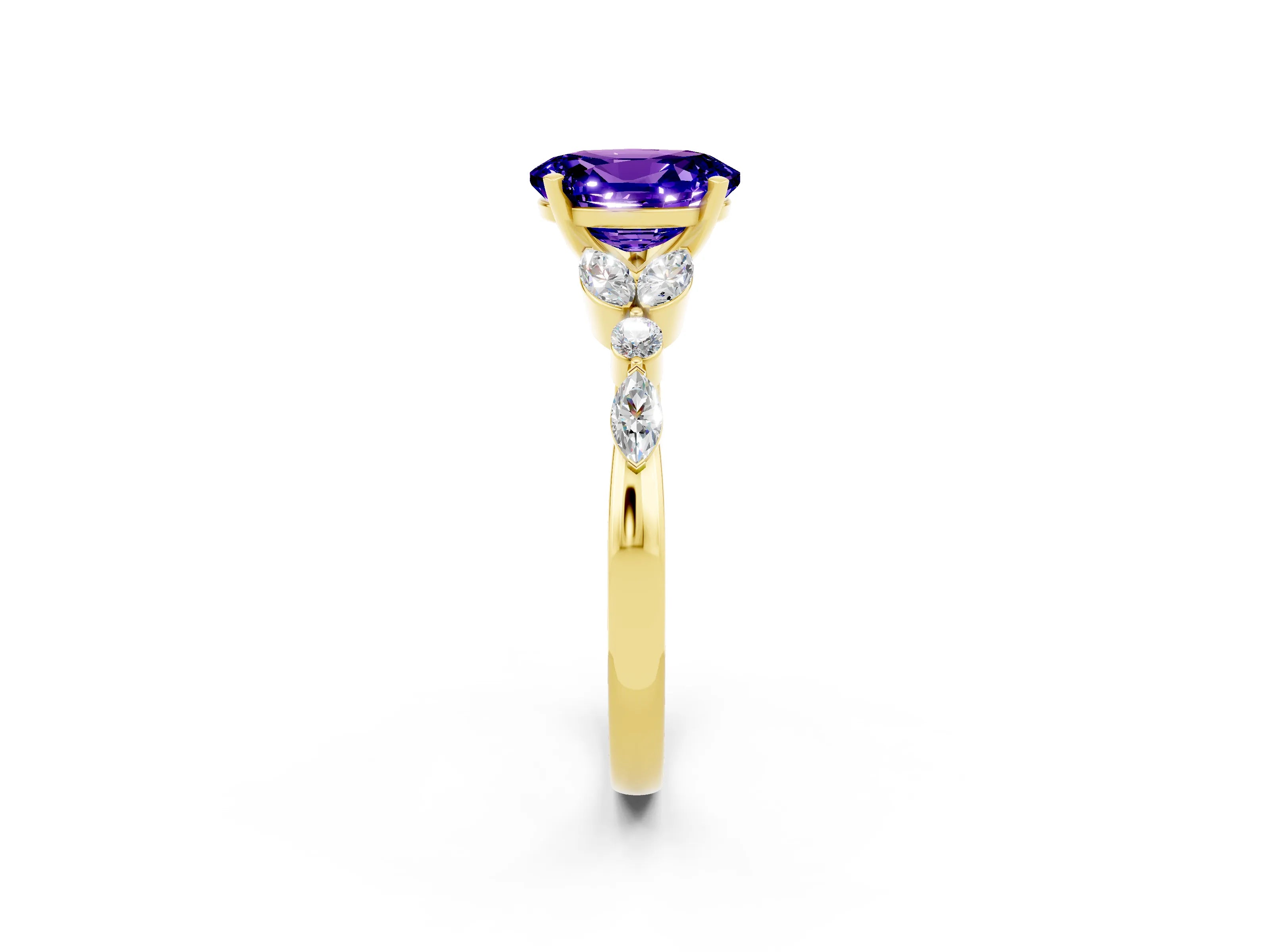Yellow gold Oval Cut Tanzanite Solitaire Ring with Side Stones and Four-Prong Setting_14