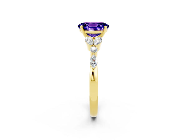Yellow gold Oval Cut Tanzanite Solitaire Ring with Side Stones and Four-Prong Setting