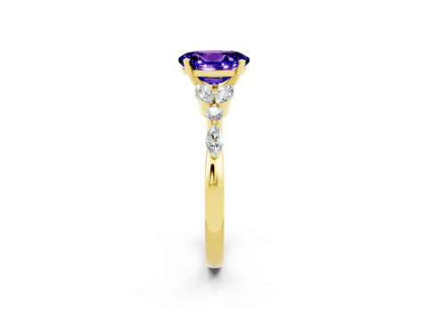 Yellow gold Oval Cut Tanzanite Solitaire Ring with Side Stones and Four-Prong Setting_14