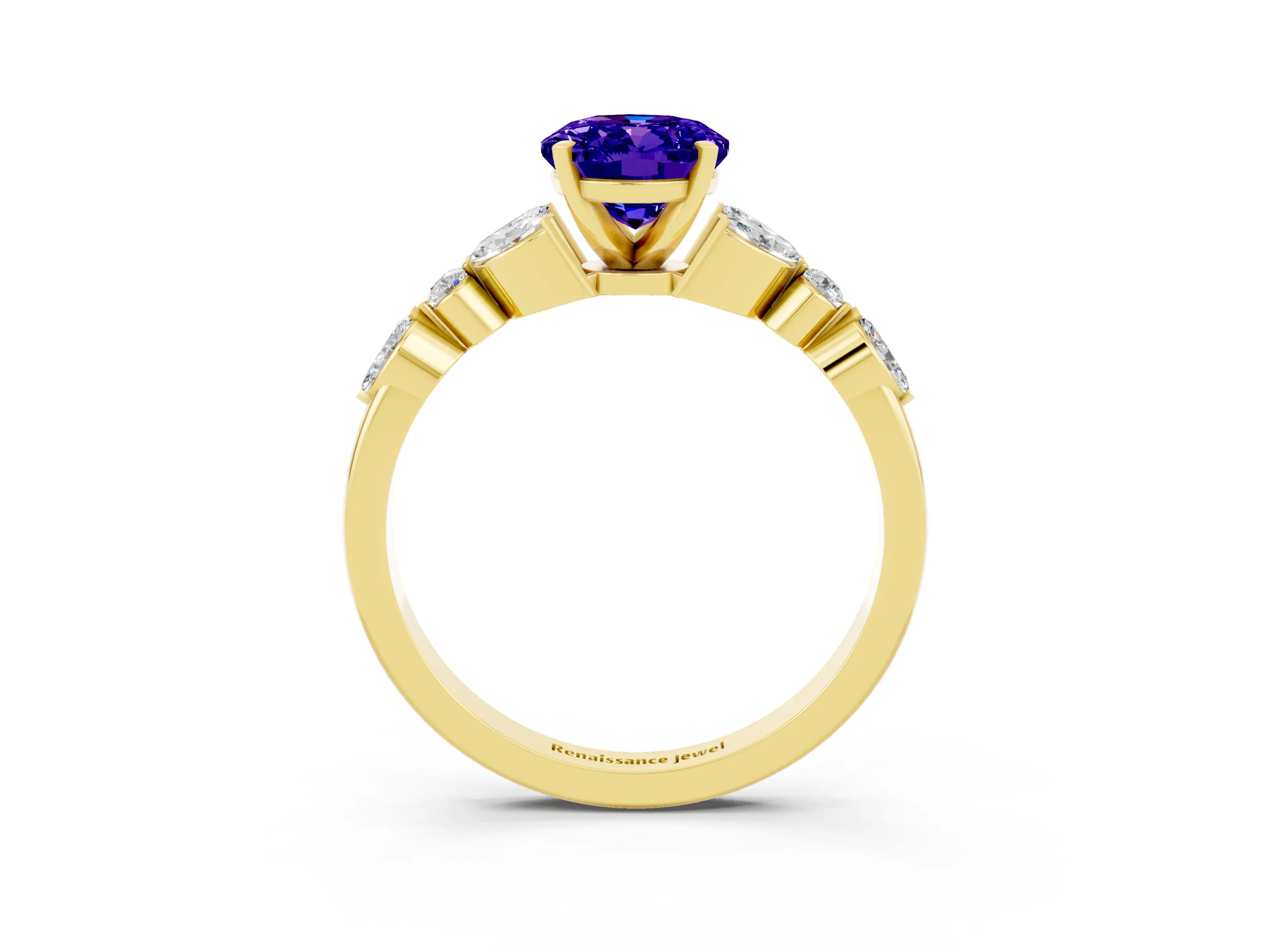 Yellow gold Oval Cut Tanzanite Solitaire Ring with Side Stones and Four-Prong Setting_15