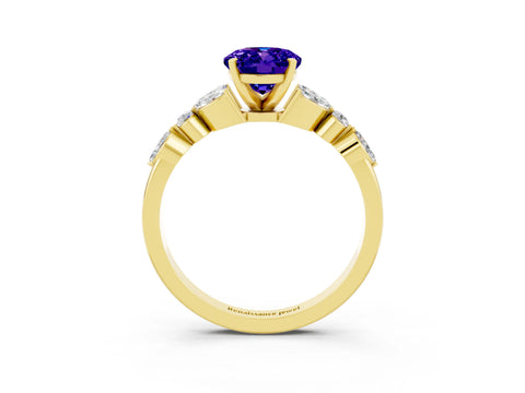 Yellow gold Oval Cut Tanzanite Solitaire Ring with Side Stones and Four-Prong Setting_15