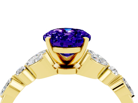 Yellow gold Oval Cut Tanzanite Solitaire Ring with Side Stones and Four-Prong Setting_16