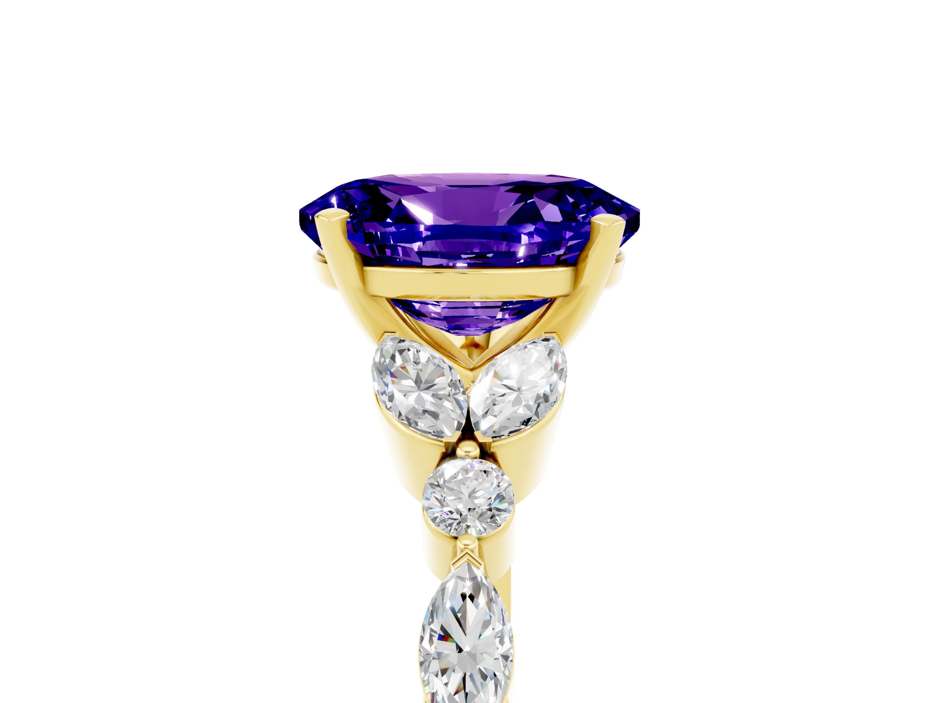 Yellow gold Oval Cut Tanzanite Solitaire Ring with Side Stones and Four-Prong Setting_17
