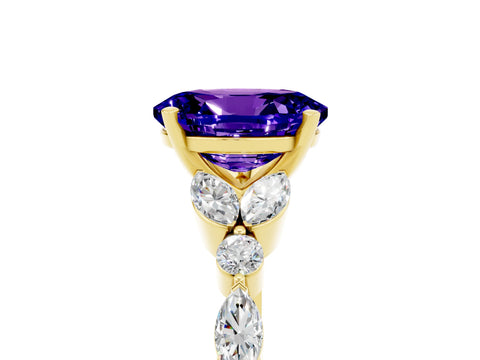 Yellow gold Oval Cut Tanzanite Solitaire Ring with Side Stones and Four-Prong Setting_17