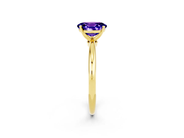 Yellow gold Oval Cut Tanzanite Solitaire Ring with Six-Prong Setting and Classic Band