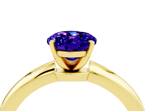 Yellow gold Oval Cut Tanzanite Solitaire Ring with Six-Prong Setting and Classic Band_4