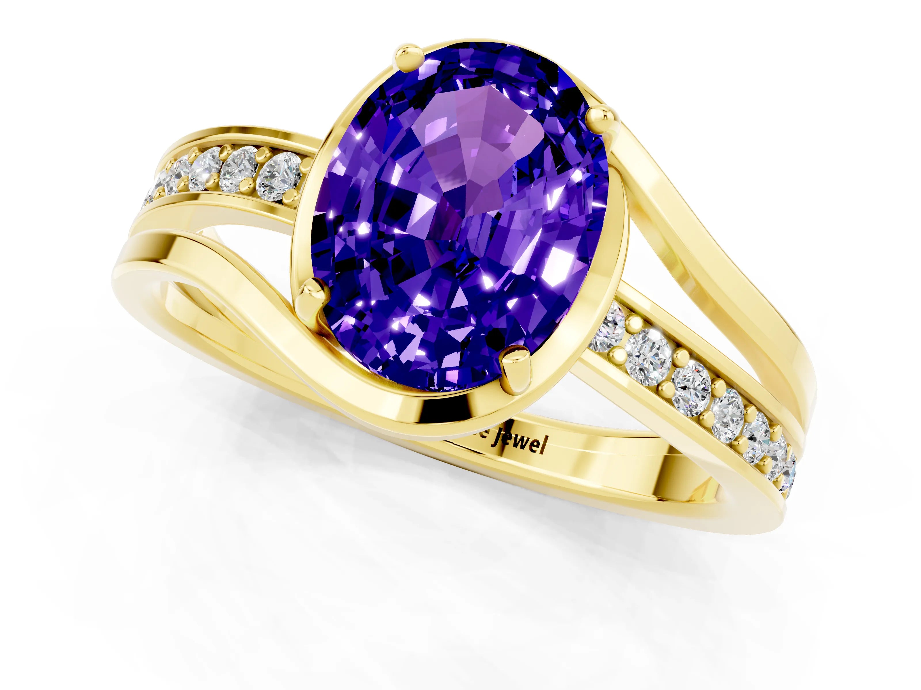 Yellow gold Oval Cut Tanzanite Solitaire Ring with Split Shank and Prong Setting_1