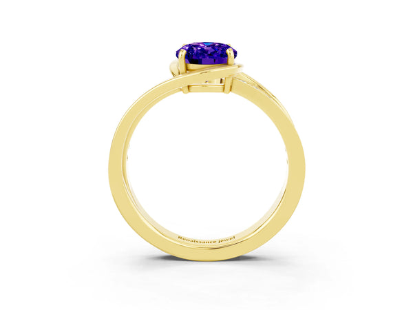 Yellow gold Oval Cut Tanzanite Solitaire Ring with Split Shank and Prong Setting