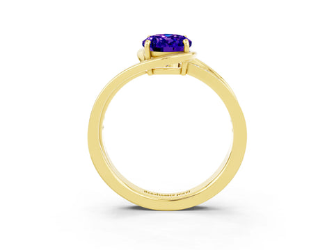 Yellow gold Oval Cut Tanzanite Solitaire Ring with Split Shank and Prong Setting_3