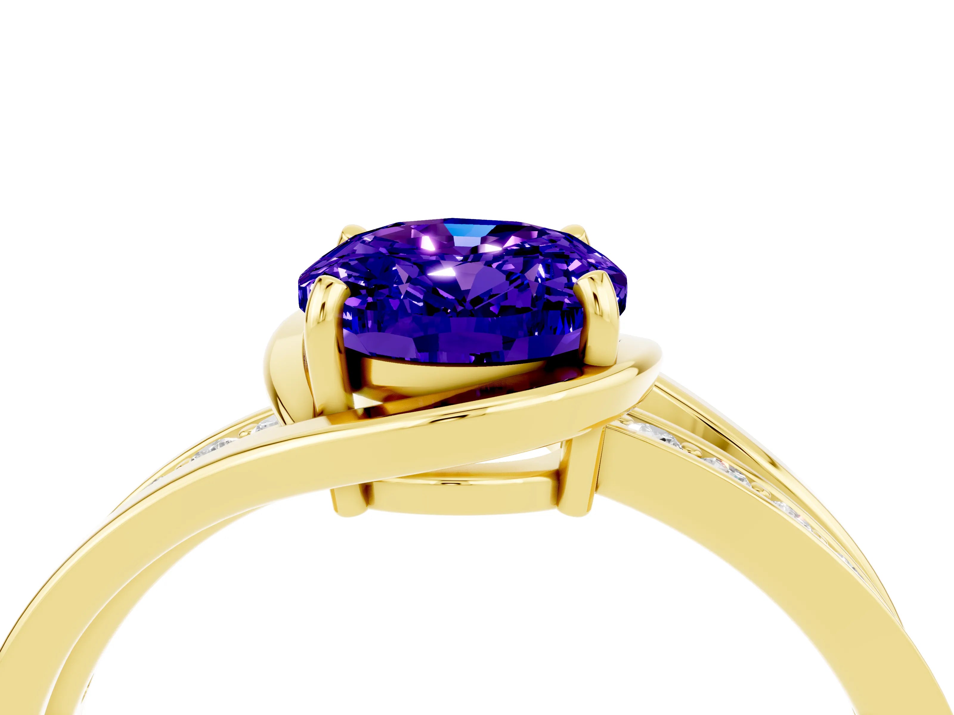 Yellow gold Oval Cut Tanzanite Solitaire Ring with Split Shank and Prong Setting_4