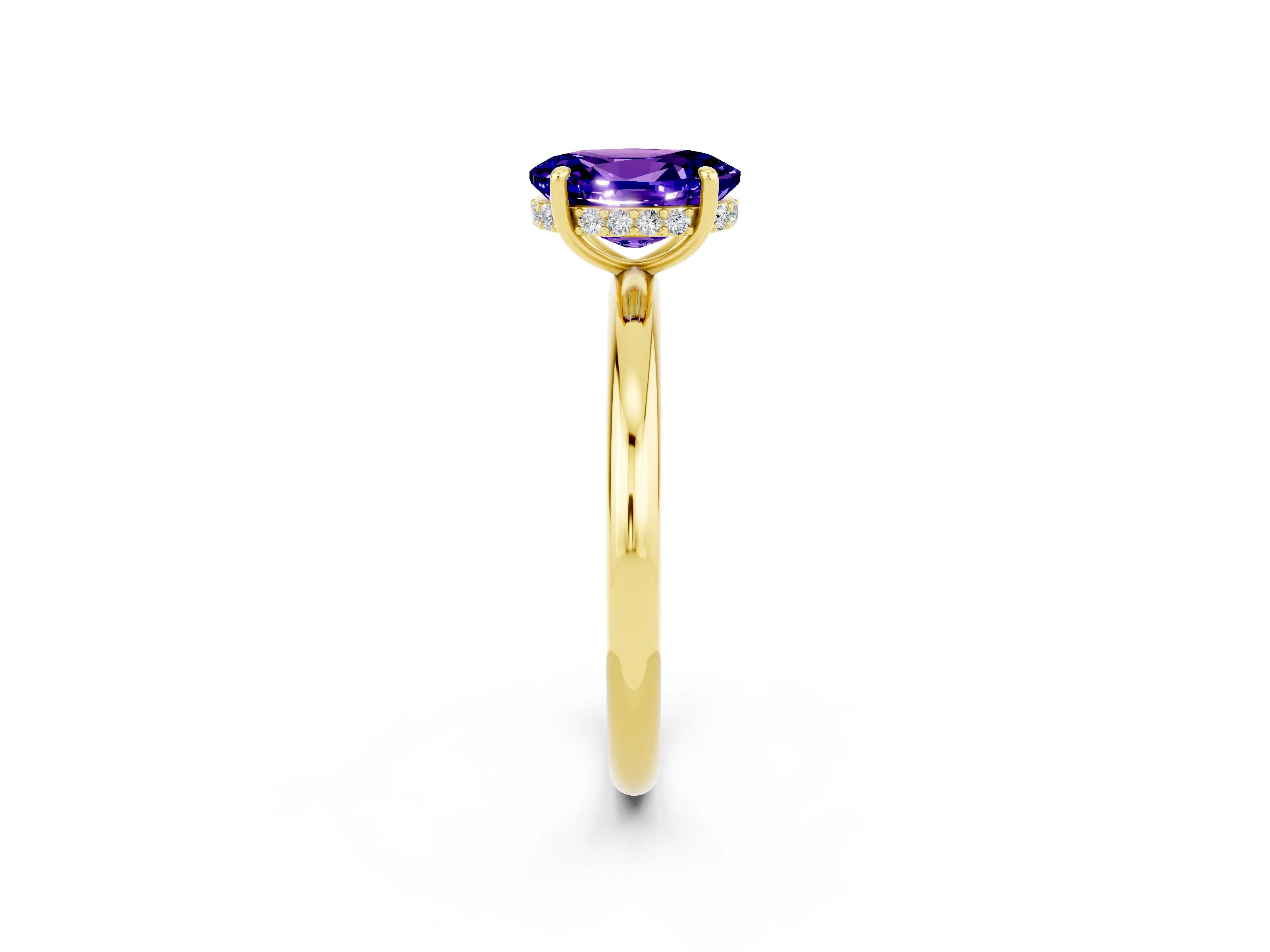 Yellow gold Oval Cut Tanzanite Solitaire Ring with Thin Band and Four-Prong Setting_14