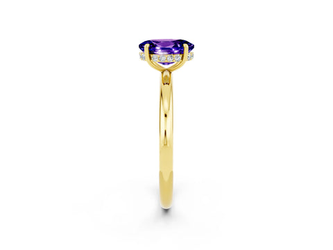 Yellow gold Oval Cut Tanzanite Solitaire Ring with Thin Band and Four-Prong Setting_14