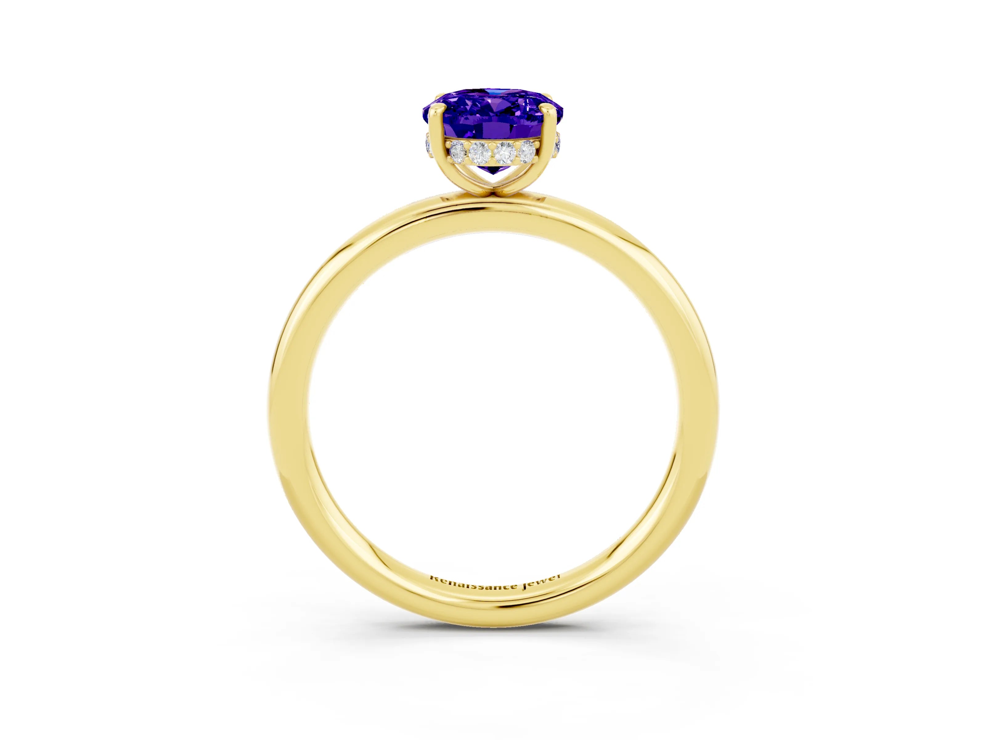 Yellow gold Oval Cut Tanzanite Solitaire Ring with Thin Band and Four-Prong Setting_15