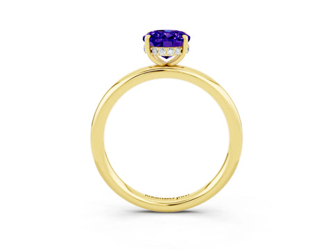 Yellow gold Oval Cut Tanzanite Solitaire Ring with Thin Band and Four-Prong Setting_15