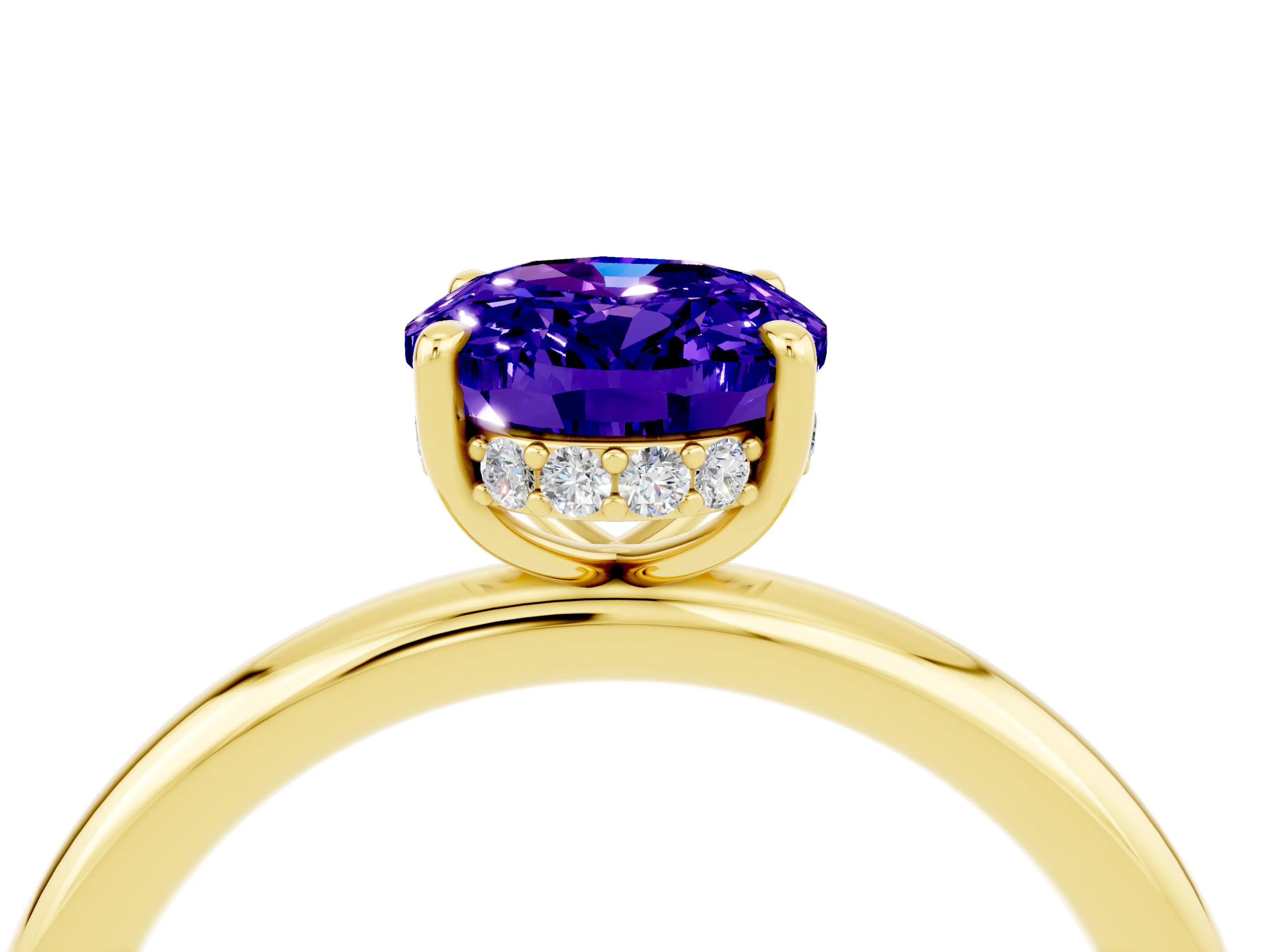 Yellow gold Oval Cut Tanzanite Solitaire Ring with Thin Band and Four-Prong Setting_16