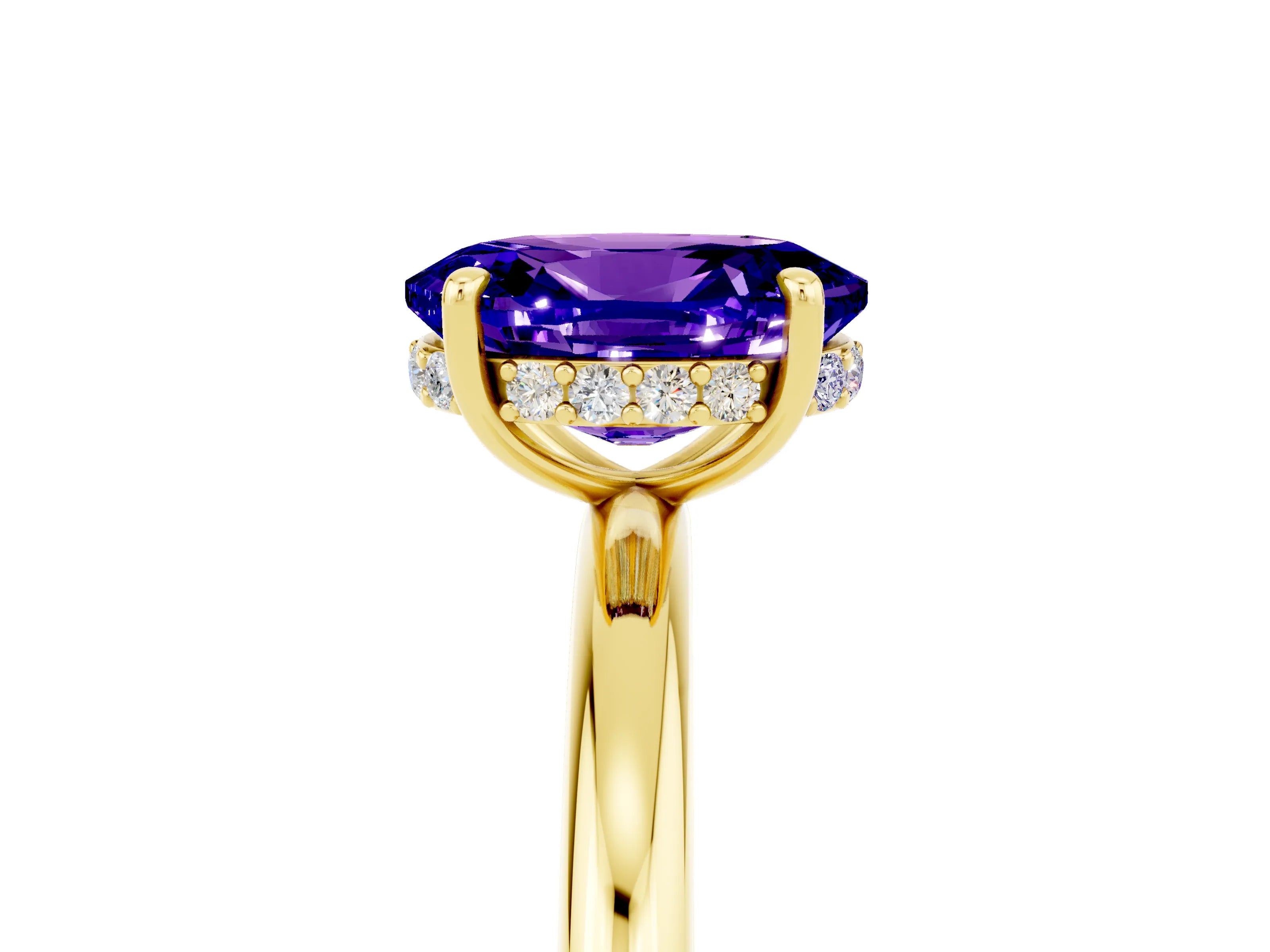 Yellow gold Oval Cut Tanzanite Solitaire Ring with Thin Band and Four-Prong Setting_17