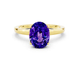 Yellow gold Oval Cut Tanzanite Solitaire Ring with Thin Band and Prong Setting_12