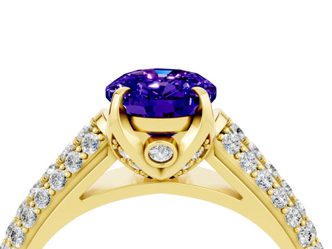 Yellow gold Oval Cut Tanzanite Solitaire Ring with Three-Row Pavé Band and Four-Prong Setting_16