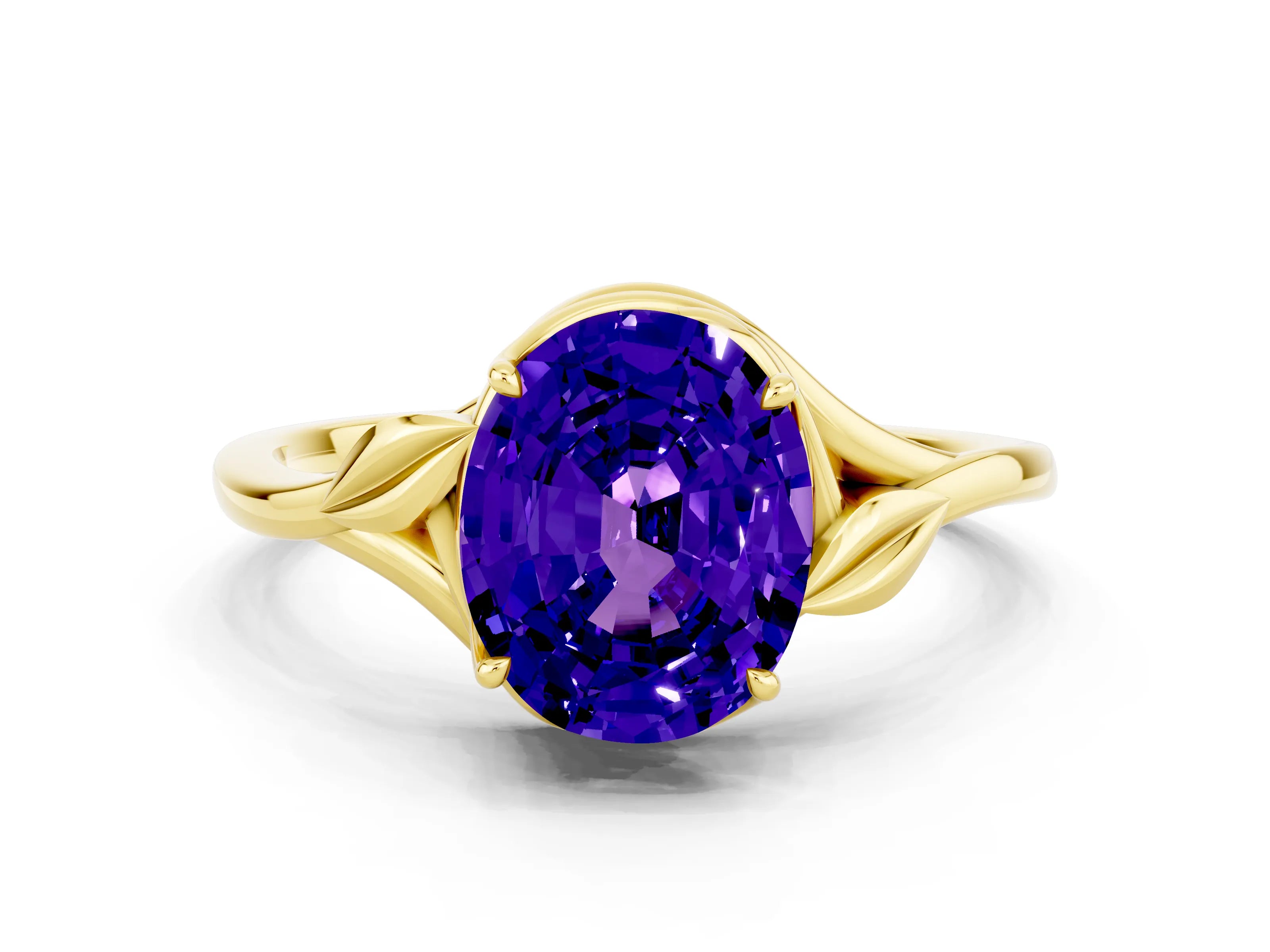 Yellow gold Oval Cut Tanzanite Solitaire Ring with Twist Band and Four-Prong Setting_24
