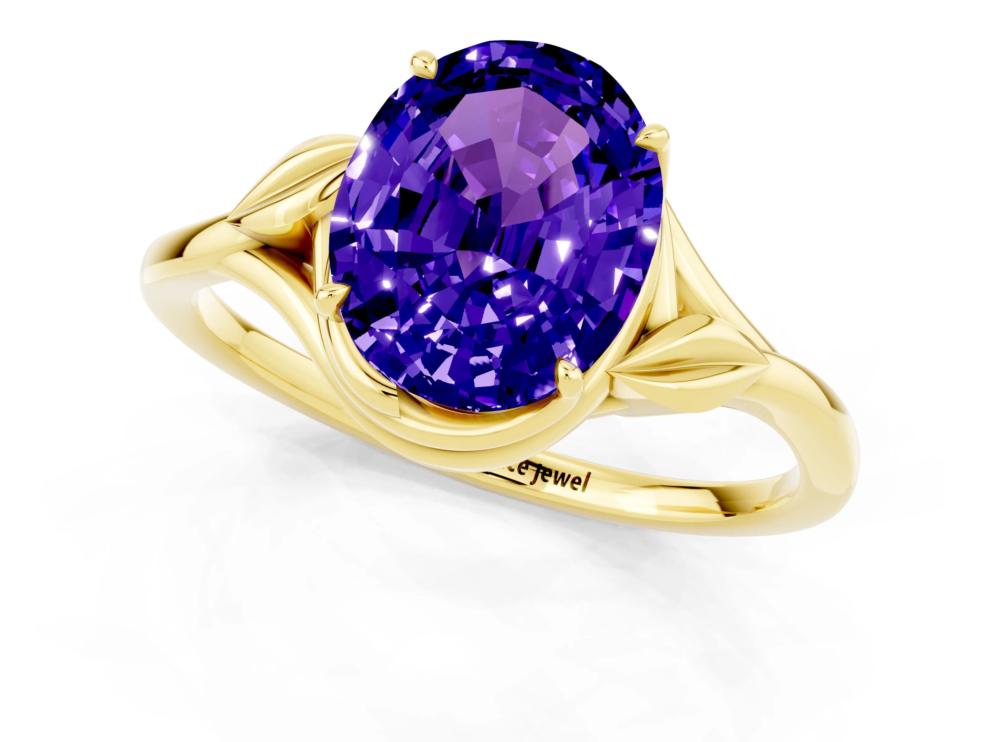 Yellow gold Oval Cut Tanzanite Solitaire Ring with Twist Band and Four-Prong Setting_25